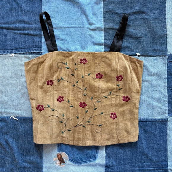 wrangler suede embroidered floral corset tank top - Picture 1 of 11
